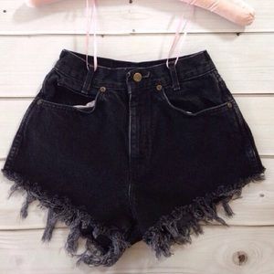 High Waisted Black Denim Shorts